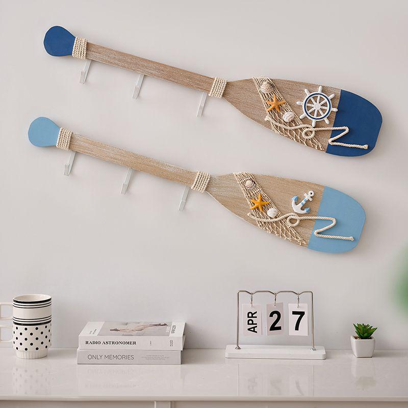 Mediterranean Vintage Distressed Oar Hook Wall Decor for Children's, Living, and Dining Rooms - 80CM