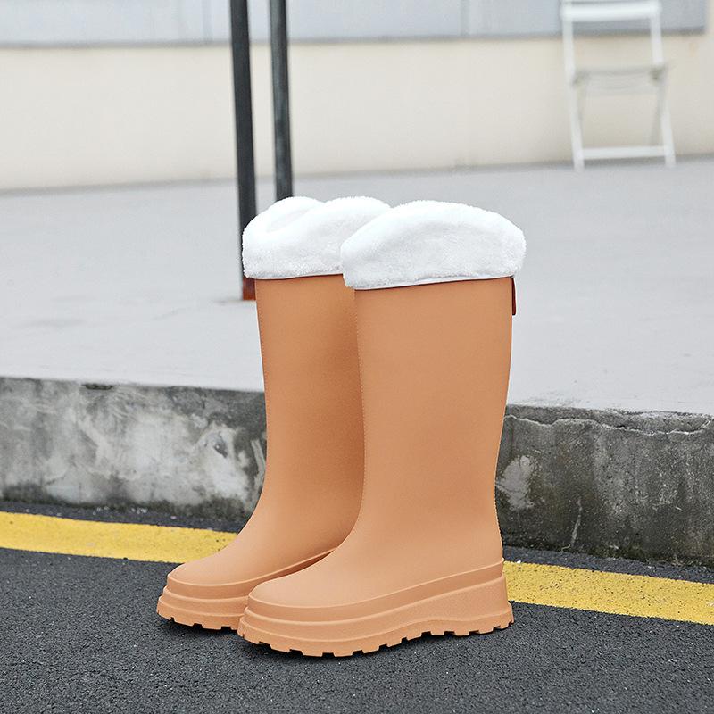 High rain shoes women's new solid color non-slip thick-soled water shoes long rain boots fashion water boots thermal rubber shoes