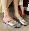 Fashion Glitter Gold/Silver Sequins Flats Slippers Woman Belt Buckle Mules Home Pantuflas Shoes Ladies Casual Slides Beach Sandalias2025