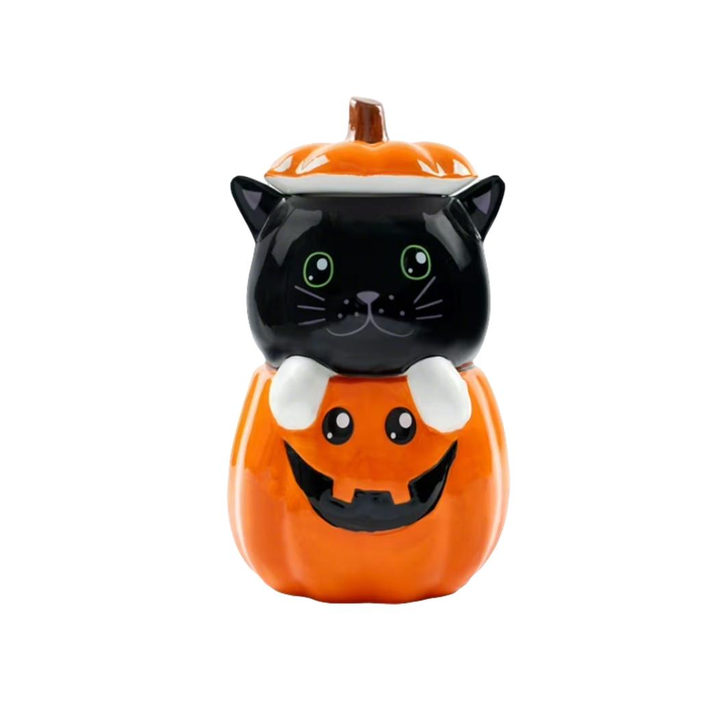 Retro Halloween, Halloween Ceramic 7x5.53 Inch Halloween  And Candy Jar With Sealed Lid: Perfect For Kitchen Jars, Pet Snack Containers, And  Decor