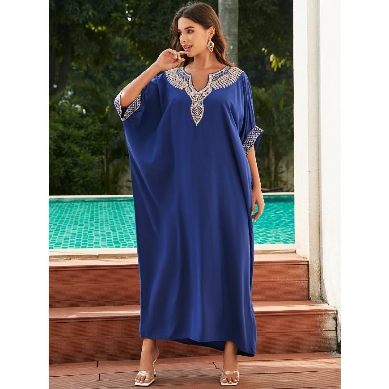Women's Fashion Summer Spring 1/2 Sleeves V-Neck Loose Waistline Casual Dresses
