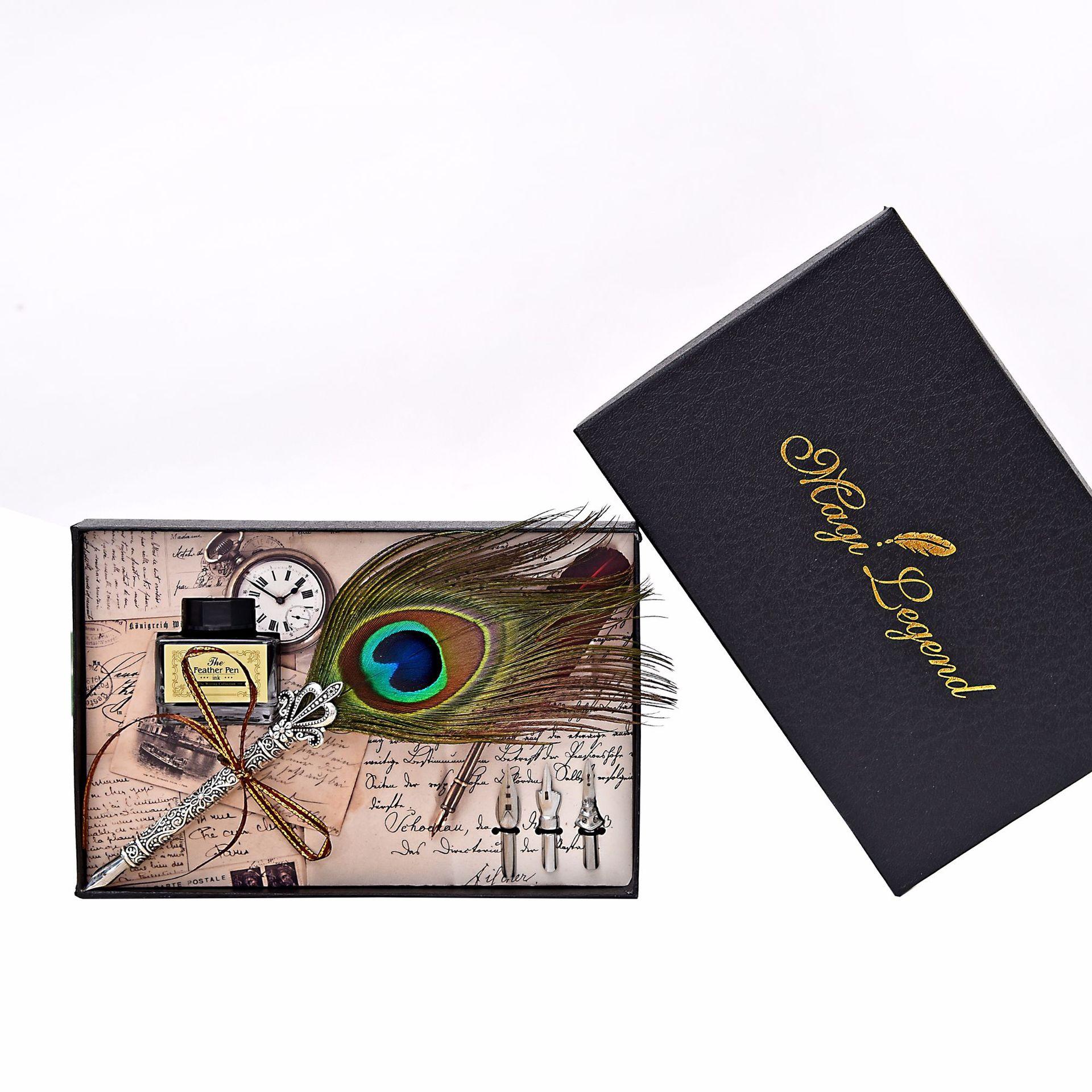 

Vintage Handmade Peacock Feather Fountain Pen With Gift Box