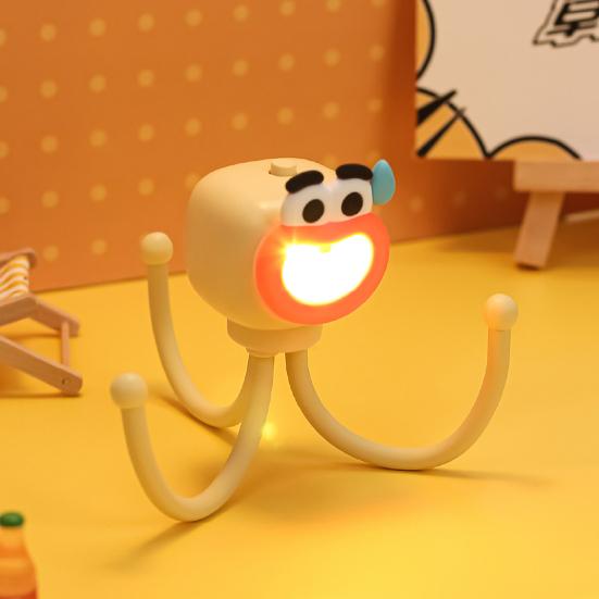 Cartoon Octopus Desk Lamp with Phone Stand Warm Glow Night Light DIY Poseable Decor Unique Funny Gift for Kids Adults