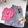 2025 Sommer Barbie Prinzessin Tank & Jeansrock Set für Mädchen – Trendiges ärmelloses T-Shirt mit A-Linien-Rock