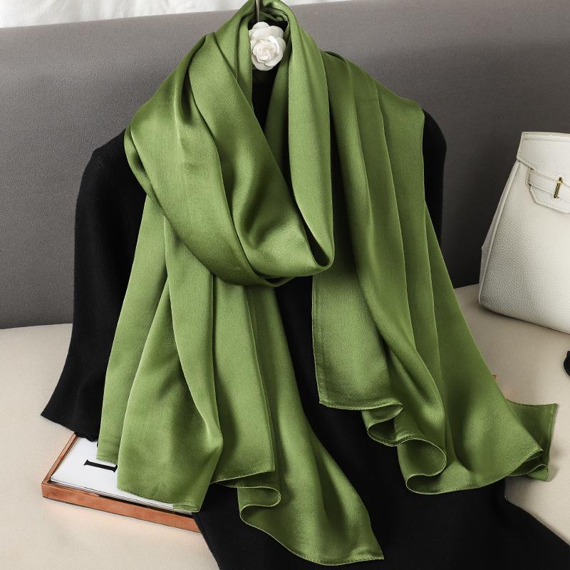 Luxury Brand Summer Solid Pure Silk Scarf Women Long Large Size Soft Wrap and Shawls Bandana Beach Hijab Head Female Foulard