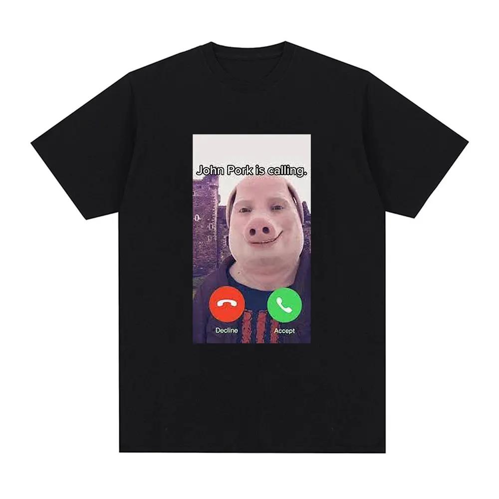 

John Pork Is Calling Answer Call Phone T-Shirt Humor Funny Pig Lover Graphic Tee Top Streetwear Fashion Short Sleeve Outfit G... S разноцветный