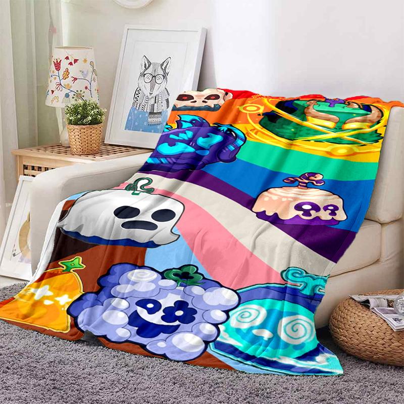 HD B-Blox Fruit 3D Cartoon Game Gift Blanket,Soft Throw Blanket for Home Bedroom Bed Sofa Travel Picnic Office Cover Kids
