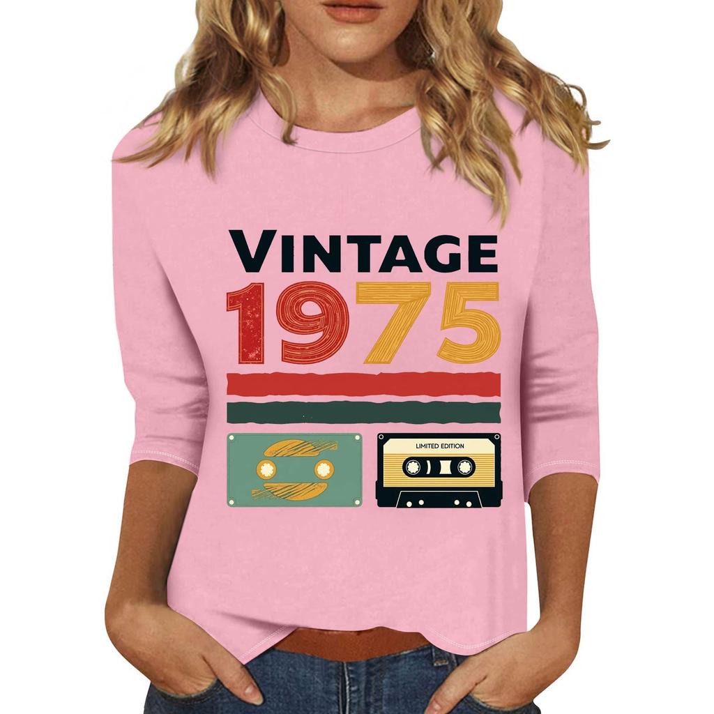 Women's Fashionable Casual Three Quarter Sleeve Printed Collar Pullover Top