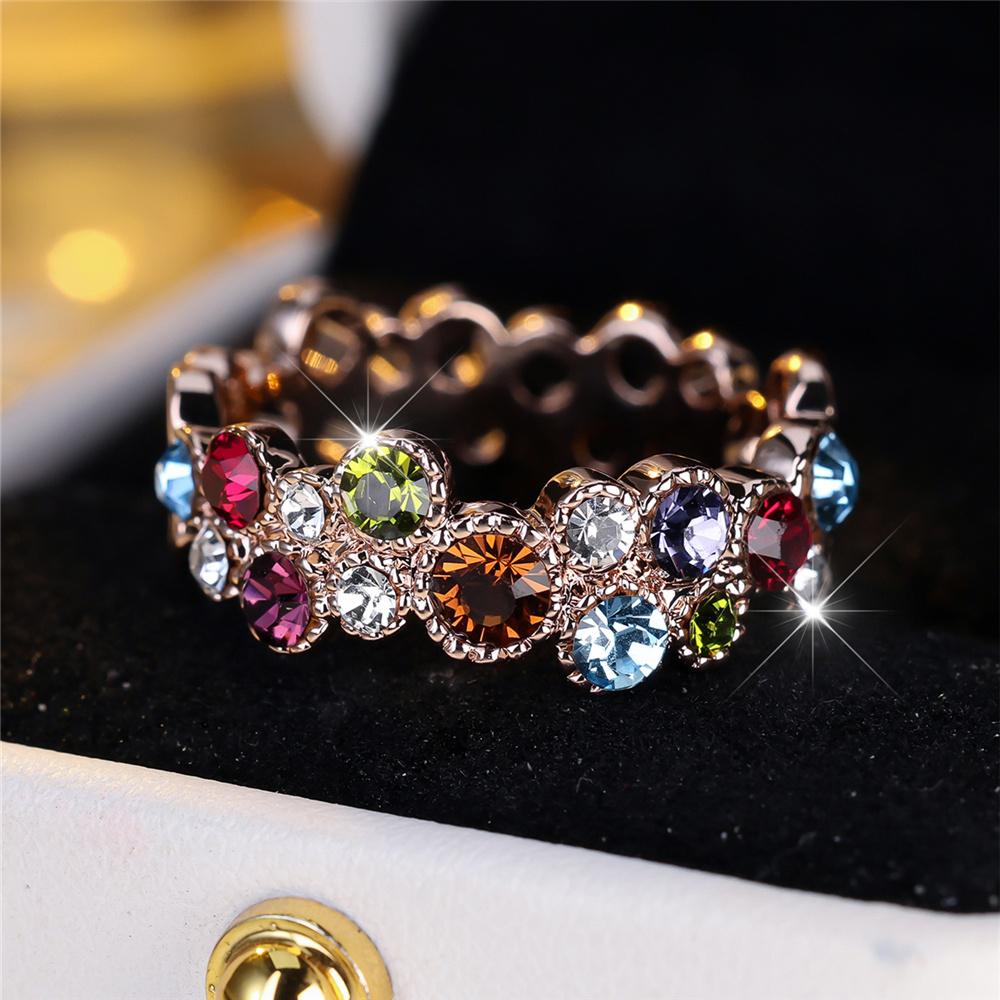 Luxury Female Blue Red Rainbow Zircon Stone Finger Ring Vintage Rose Gold Color Wedding Band Bridal Jewelry For Women
