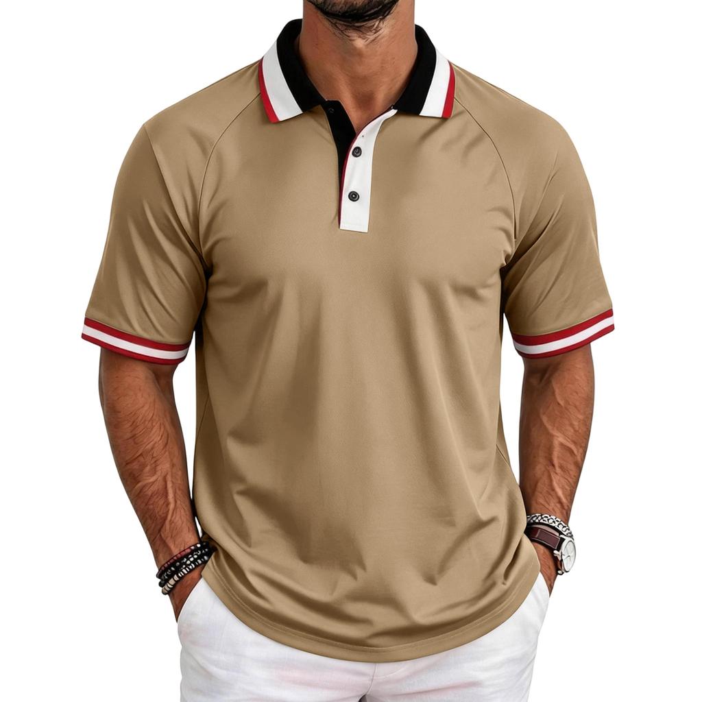 Men's Casual Raglan Short Sleeve Shirt with Turn-Down Collar