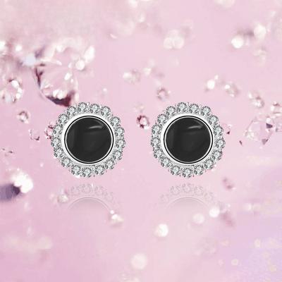 S925 Sterling Silver Black Round Studs Men's and Women's Simple Personality Geometric Silver Accessories Ear