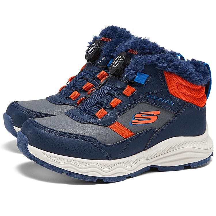 Skechers Kids Synthetic Leather Versatile Comfortable Soft Knob Fleece Non-Slip Wear-Resistant Warm High-Top Outdoor Shoes Kids Shoes 405301L-NVMT