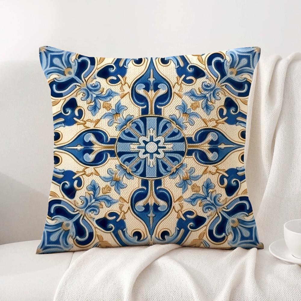 Resort-Style Patterns Cushion Cover Natural Linen Organic Fabric Double-Sided Printing Sofa Home Decor Gift Pillow Cover