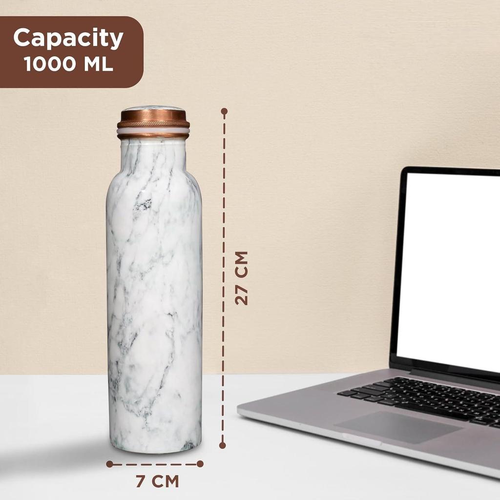 Copper Water Bottle 1 Litre Alkaline and Anti Oxidant 100% Leak Proof, Office,Modern Tamba Bottle   (White Natural Marble)