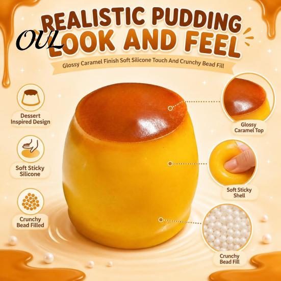 Sensory Stress Toy 1/2Pcs Relief Crunchy Pudding Toy, Fake Caramel Squeeze Dessert Fidget Simulated Gift for Adults Kids Reliever