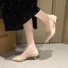 French temperament evening pointed head back low heel single shoes women's new skirt fairy yellow bag head sandals women's summer