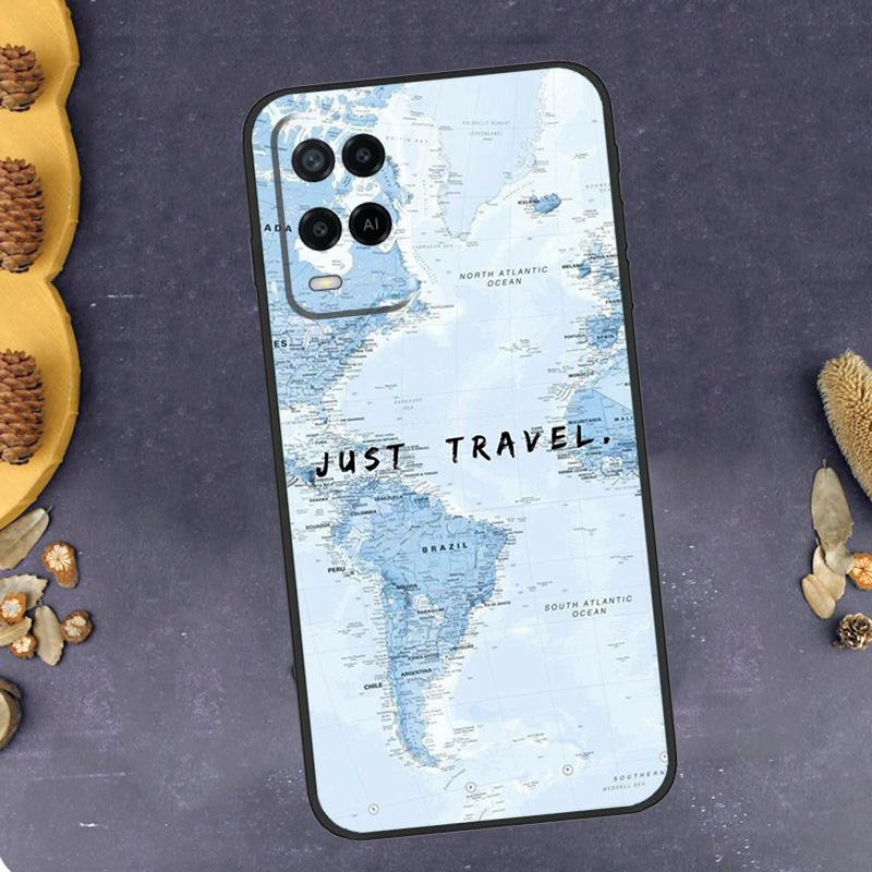 World Map Travel Phone Case For Oppo A96 A16 A76 A78 A58 A18 A38 A98 A17 A77 A80 A40 A60 A74 A94 A54 A15 A57S