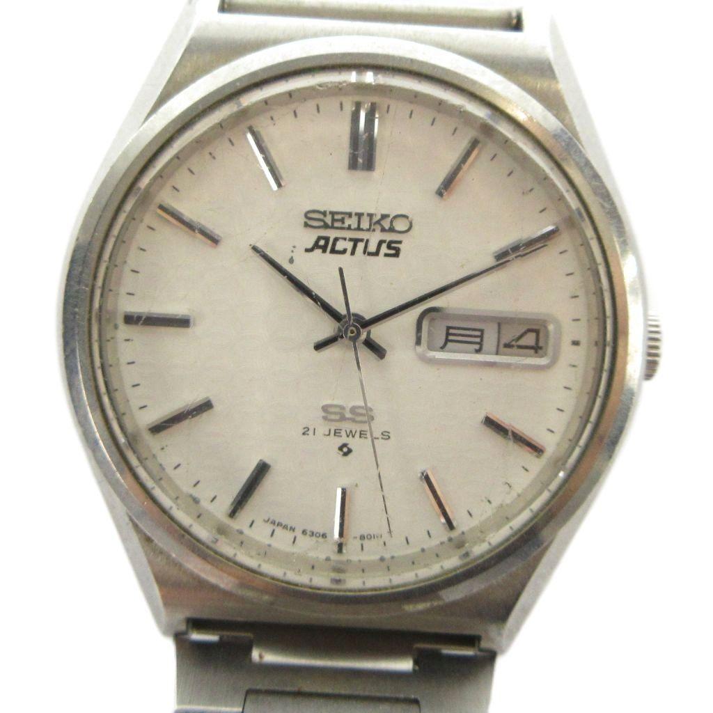 SEIKO ACTUS Automatic Watch with Cut 21 Silver Tone 6306-8040 Day/ Date Calendar, Glass, Jewels