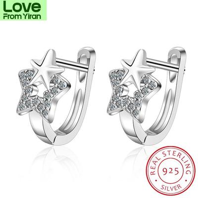Brilliant Star Hoop Earrings 925 Sterling Silver Dazzling Zirconia Circle Small Earrings For Women Silver 925 Jewelry Cte076