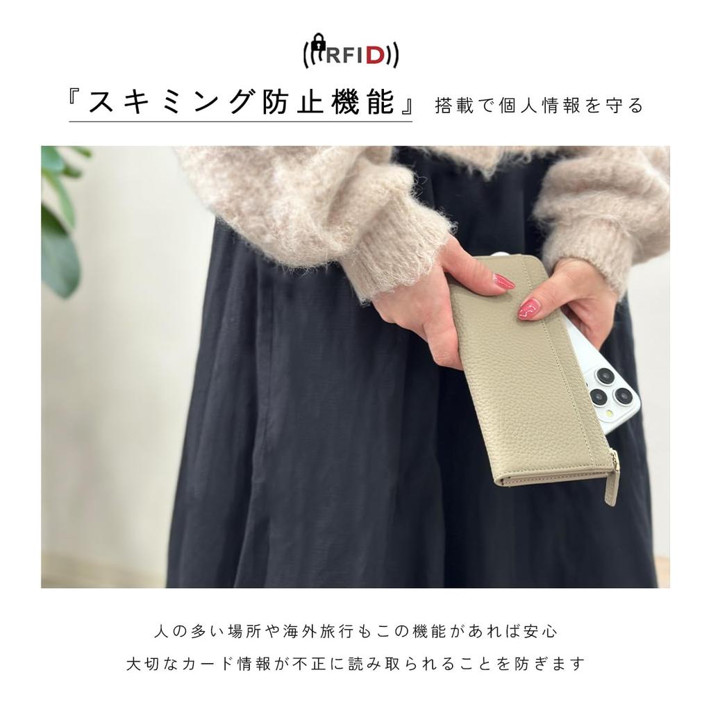 Gisele Langbörse, Echtes Leder, Schlank, Leicht, Großes Fassungsvermögen, Faltenfreier Scheinfach, L-förmiger Reißverschluss, Anti-Skimming, Ausweisfach, Geldscheinfach,