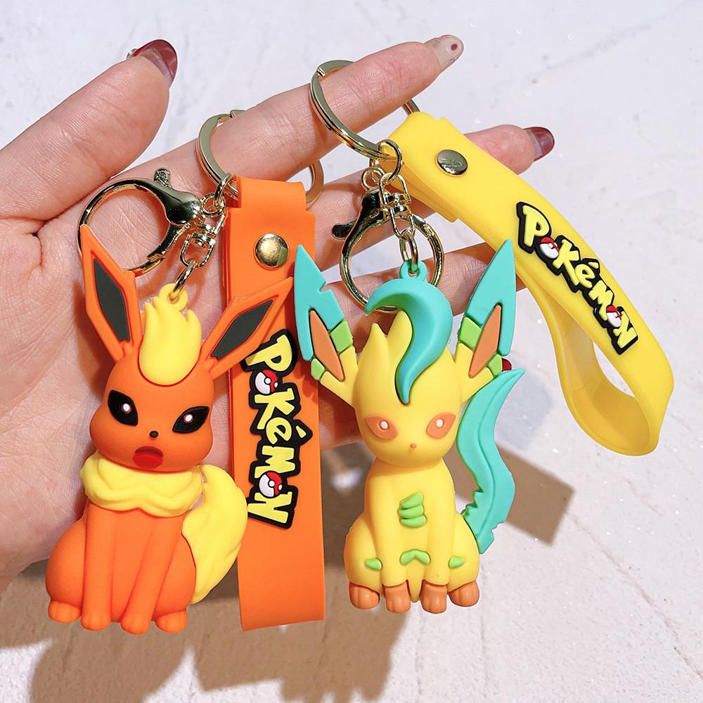 Cute Pikachu Eevee Keychain Adorable Couple Gift Silicone Key Accessory Bag Charm