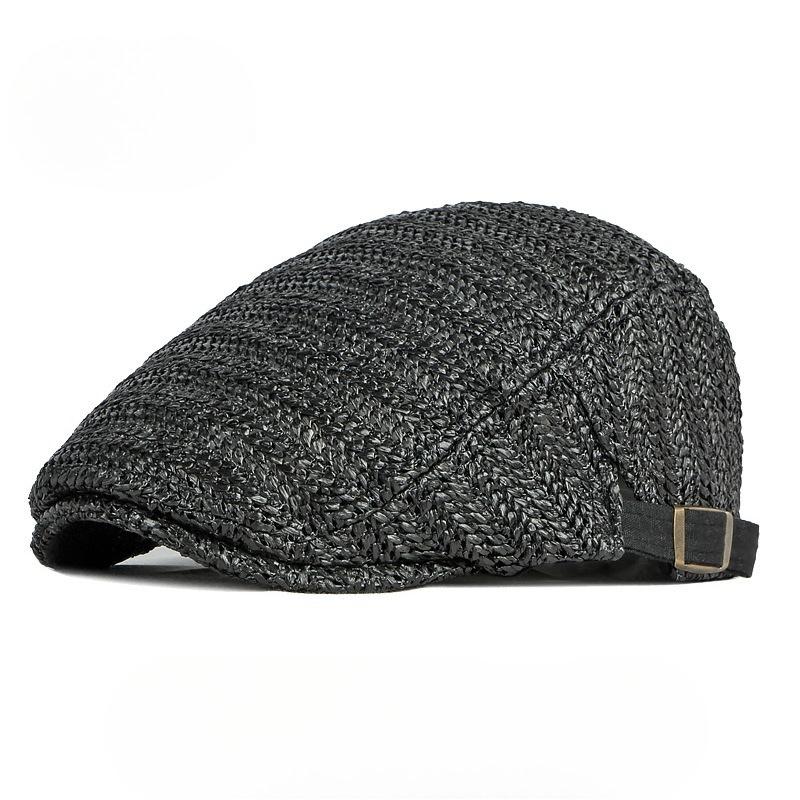 Breathable Straw Flat Cap for Men Women Summer Outdoor Mesh Ivy Cap Retro British Style Cabbie Hat Adjustable Woven Gatsby Cap