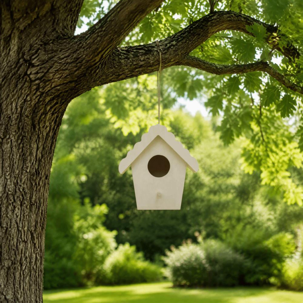 Lace Eaves Design Unfinished Bird House DIY Assembly Hanging Bird Nest Outdoor Garden