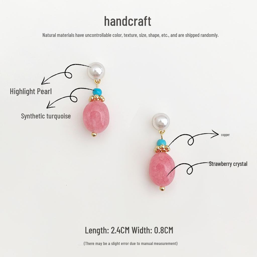 Strawberry Crystal Pearl Stud Earrings - Fresh & Artistic, Elegant Style