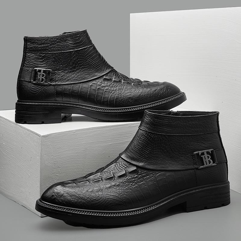 Chelsea boots, men's genuine leather high-top leather shoes, new winter fleece, thickened and warm Martin boots, business leather boots