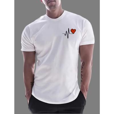 Bequemes T-Shirt mit Rundhalsausschnitt und kurzen Ärmeln und Herzmuster, lässige und schicke T-Shirts für Männer, Sommeroberteile für die tägliche Oberbekleidung