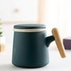 Ceramic Wooden Handle Mug with Lid Tea Separating Cup Office Water Cup Advertising Gift