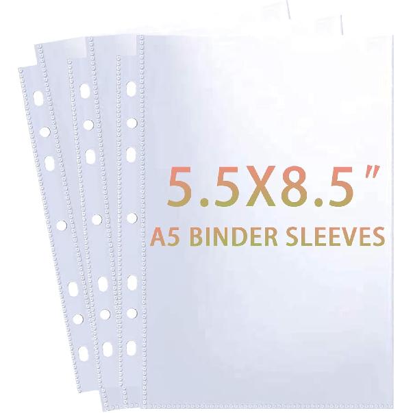 30 Pack 60 Pockets 5.5x8.5” Sheet Protector Sleeves for 6 Ring A5 Binder, A5 Mini 3 Ring Binder, Ultra-Clear Playbill Holder Sleeves, Double-Sided,