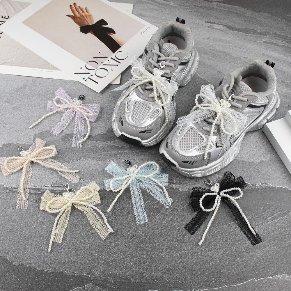 Heart Pendant Bow Keychain Pearl Key Holder 2025 Shoe Flower Accessories  Key Ring