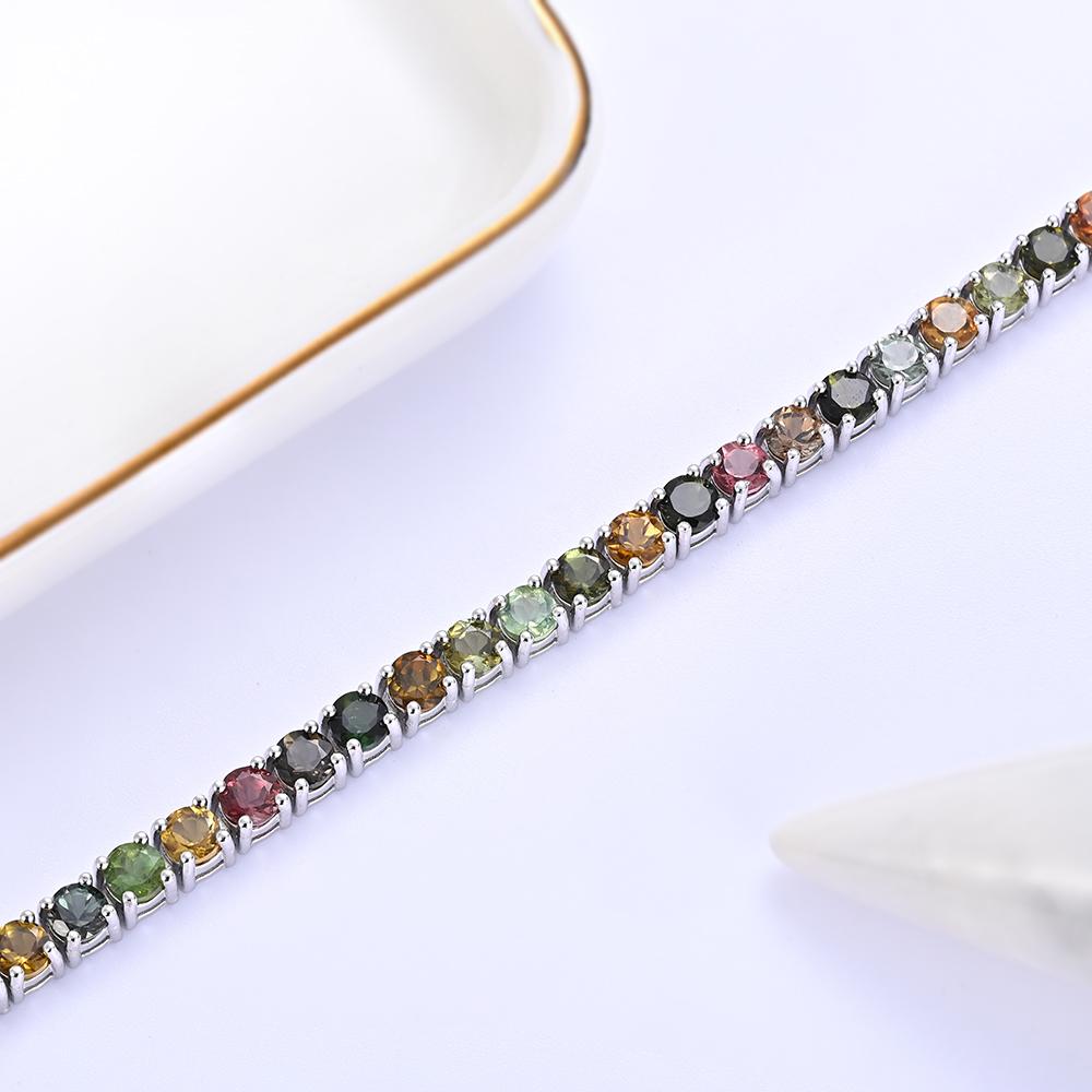 925 Sterling silver tennis bracelet round 4.0 natural tourmaline gemstones fine jewelry for women's festival gifts