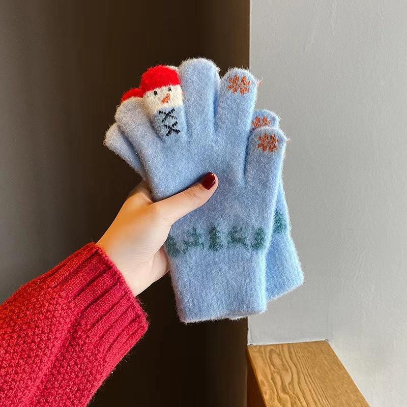 New, Christmas, Touch Screen, Cute, Korean Cartoon Version, Plush Warm Gloves, Student, Winter Cycling Yarn Gloves