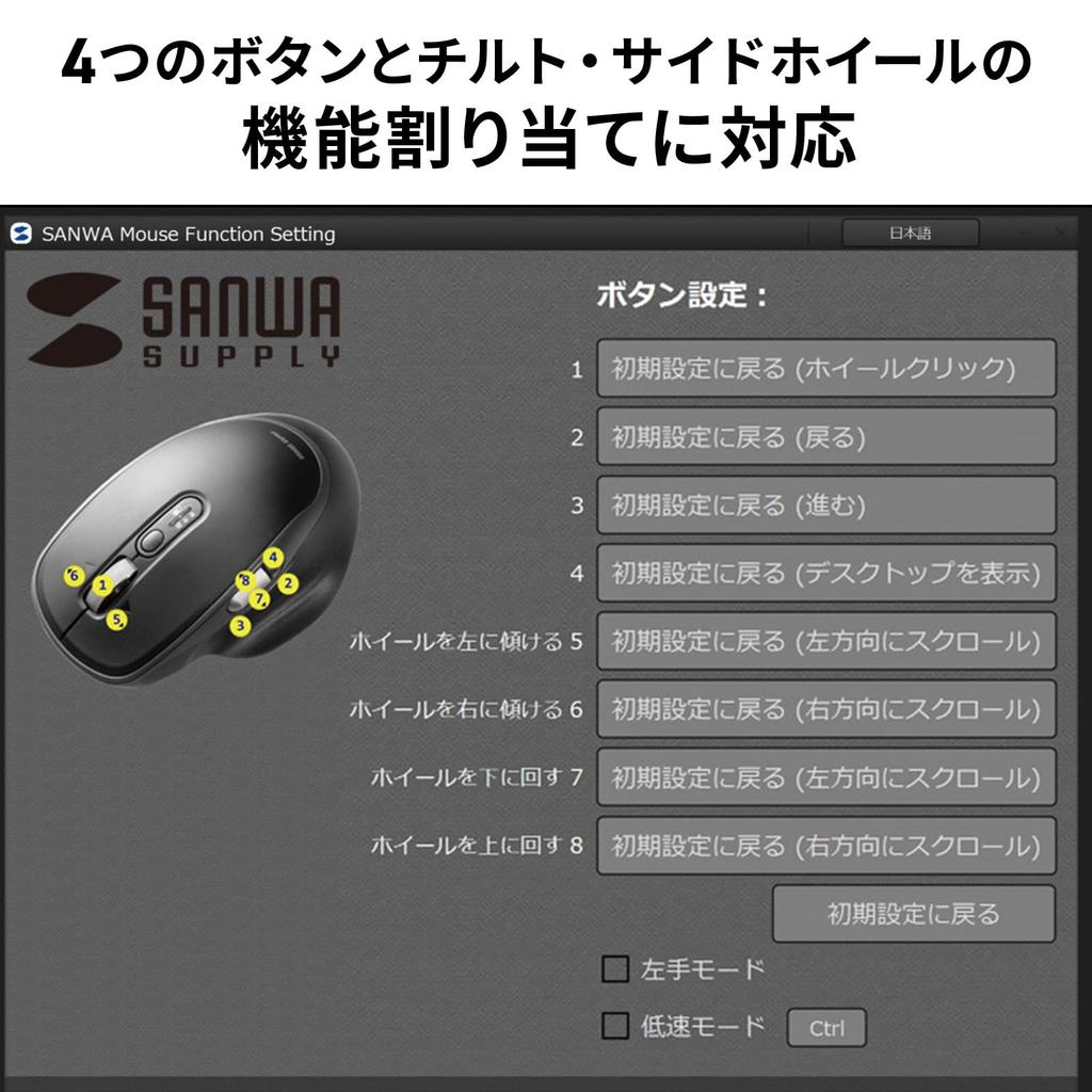 SANWA SUPPLY Bluetooth Wireless Mouse Tilt and Side (with High-speed Scroll, Wheel, Wheel) MA-WBIRS635BK