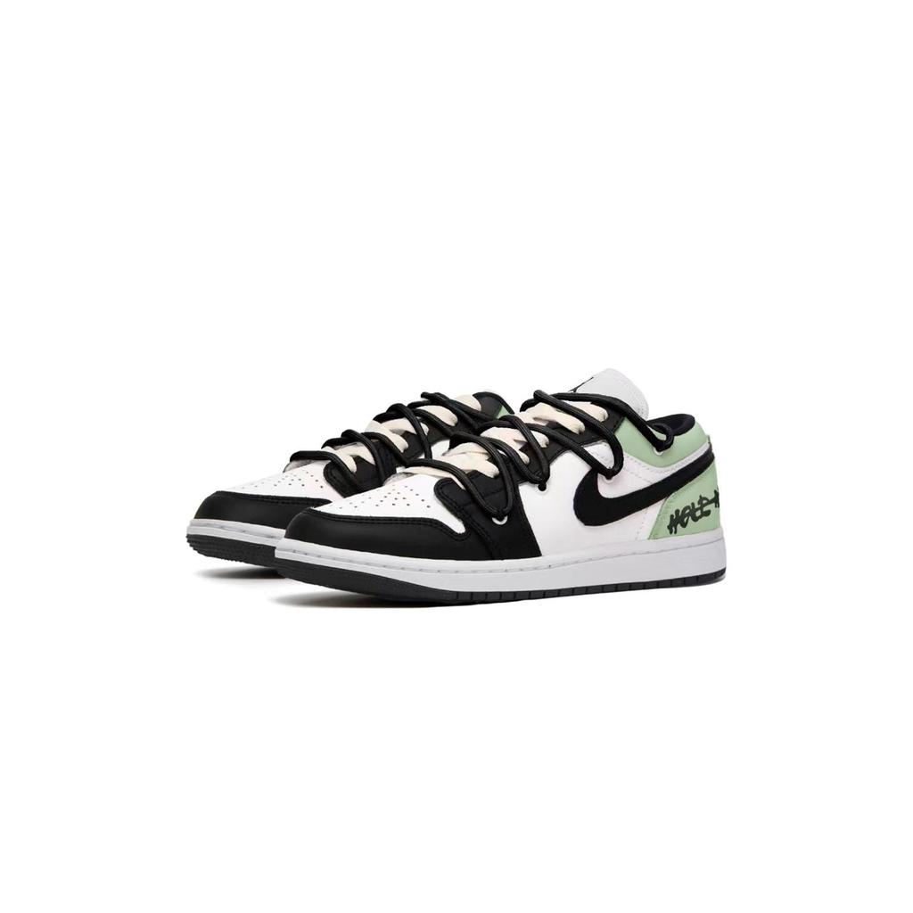 Jordan Air Jordan 1 Puppy Fragment Low top Vintage Basketball Shoes Men's Black White Green 553558-131(Team85-)