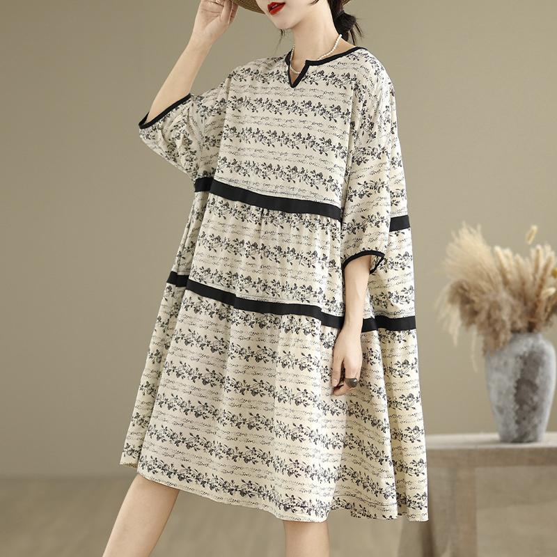 DIMANAF Neues 2025 Übergröße Sommerkleid Damen Basic Vintage Casual Kurzarmkleid Lockeres Kleid Maxi