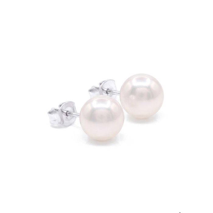 Boucles d'oreilles - PEARLS & COLORS - Pearls & Colors - Perle d'akoya ronde 7–7,5 mm - Or blanc 18 ct - Fermoir papillon