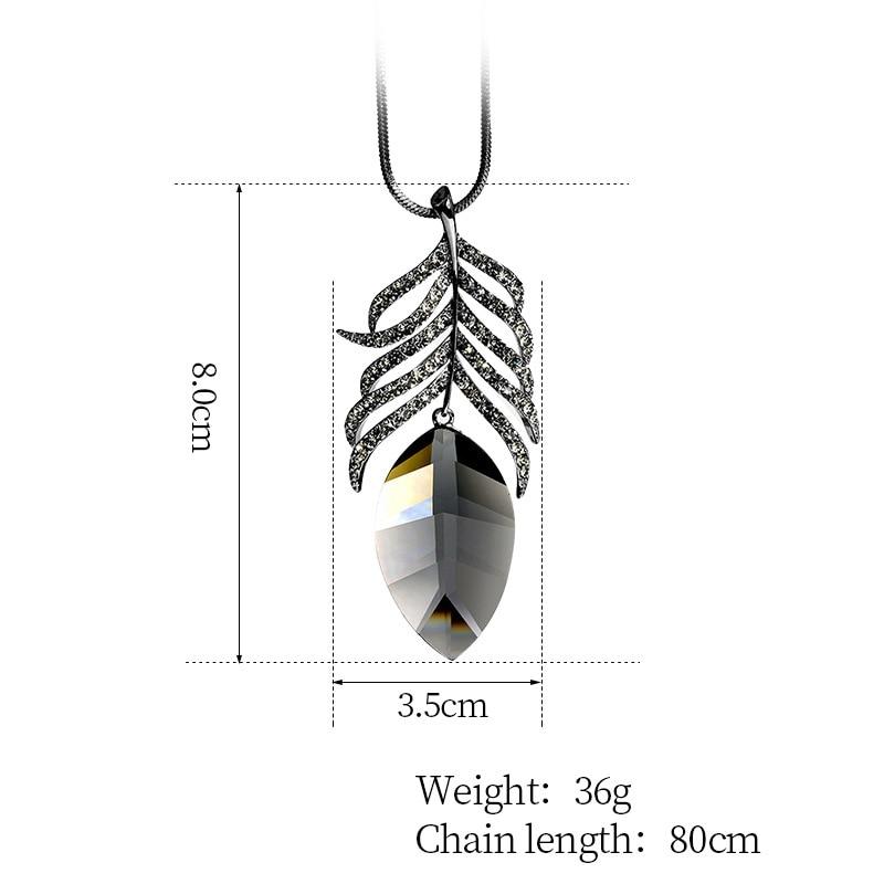 Sparkling Crystal Leaf Long Necklace For Women Bijoux Statement Pendants New Fashion Jewelry