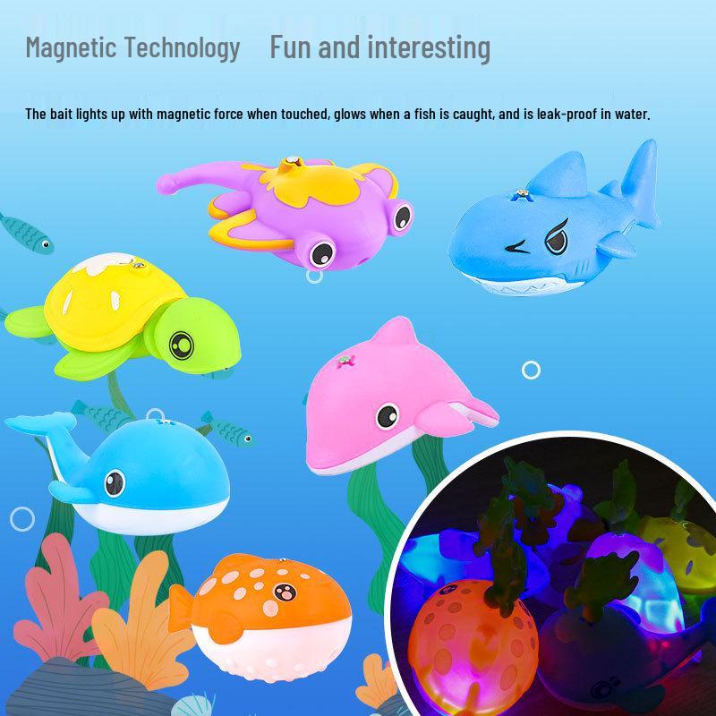 Magnetic Light-up Fishing Float & Bath Toy Set - Dolphin, Shark, Fish, Whale