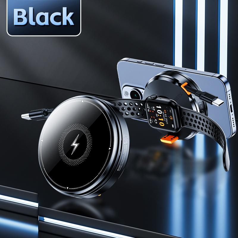 Foldable 3-in-1 MagSafe Wireless Charger Dock for iPhone 16/15 Watch AirPods - Magnetic 15W Fast Charging Stand