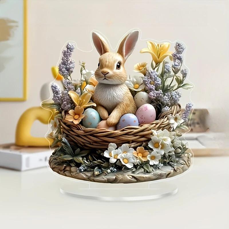Easter Bunny Statue Cute Rabbit Statue Acrylic - 2D Flat Acrylic Desktop Ornament, Wall Decor Art, Four Seasons Decoration, Novelty Home Decor