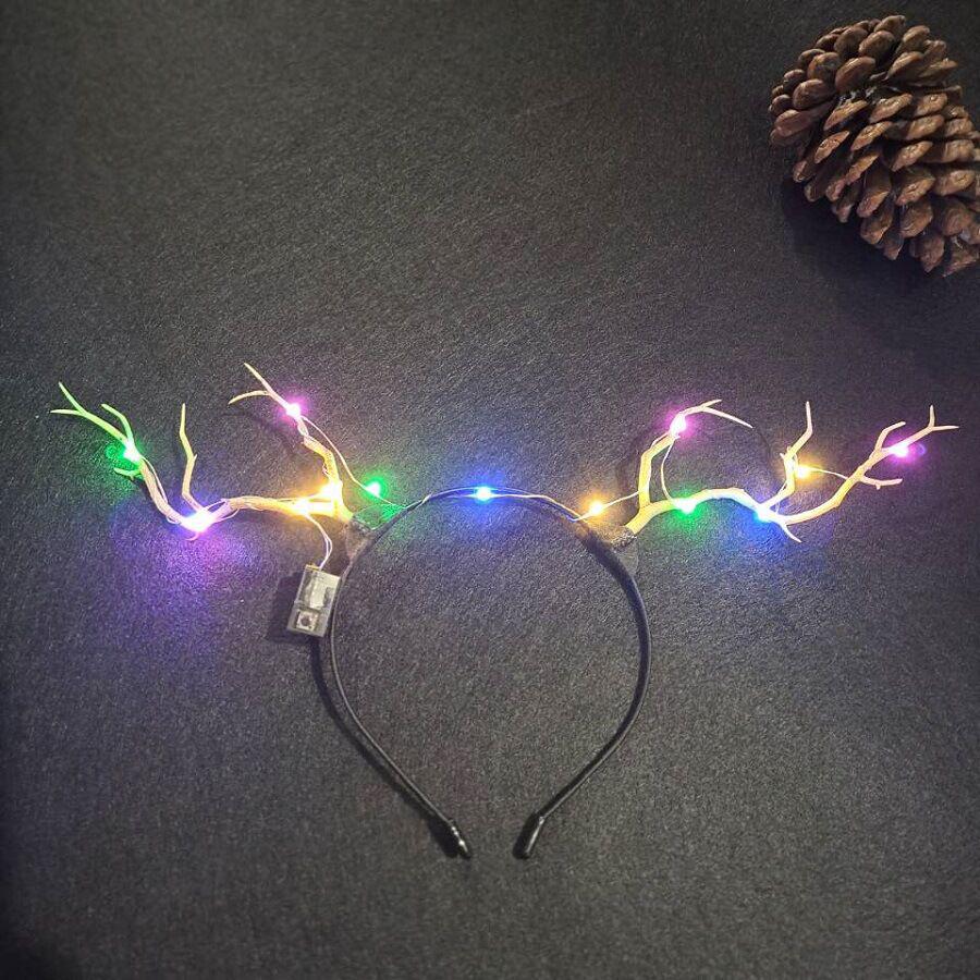 Luminous Reindeer Berry Antler Headband with Cat Ears - Christmas Accessory