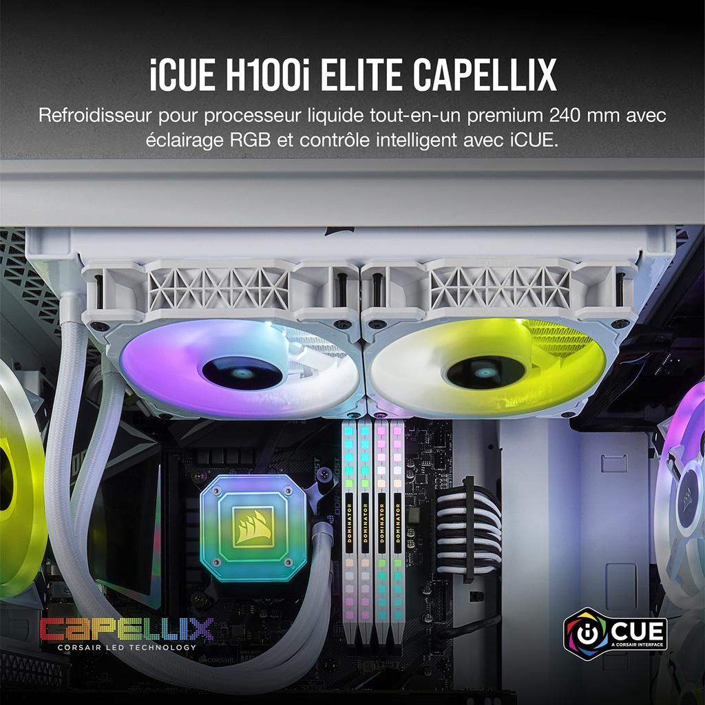 CORSAIR Integrated Simple Water Cooling CPU Cooler 240mm iCUE H100i ELITE CAPELLIX White CW-9060050-WW