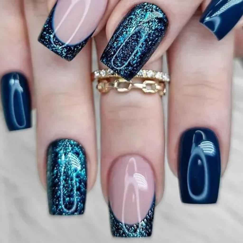 24Pcs Short French Tip False Nails Shimmer Ballet Nail Art Full Cover Sheer Press On Manicure Tips For Girls Daily Wear