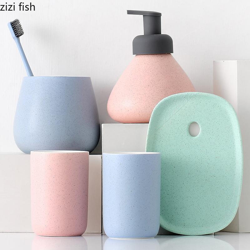Nordic Ceramics Bathroom Supplies Four Piece Set Home Bathroom Accessories Five-piece Set Lotion Bottle Mouthwash Cup Soap Dish