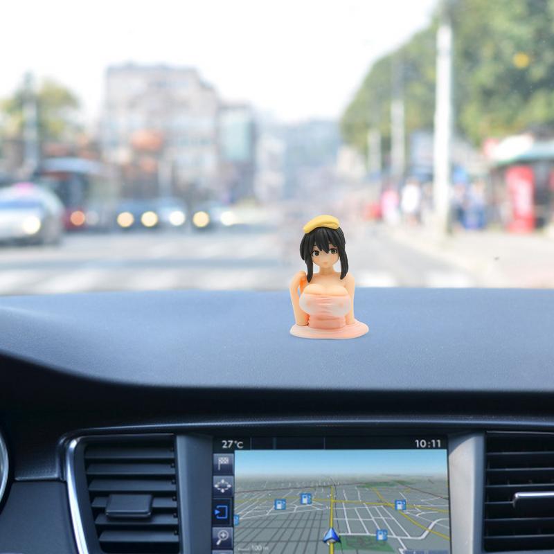 New Cute Chest Shaking Girls Pendant Ornaments Cartoon Kawaii Car Dashboard Accessories Pink Anime Car Accessories Interior
