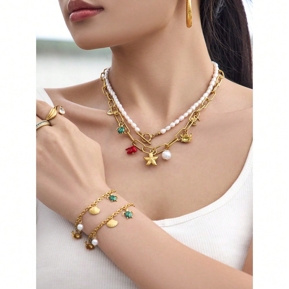 Ocean Element Necklace Anklet Set European and American Style Light Luxury Versatile Stacked Women's Models