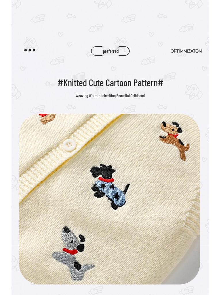 Dziecięcy jesienno-zimowy kardigan dzianinowy z motywem szczeniaka - Bezrękawnik unisex w jednolitym kolorze bawełniany szal sweter